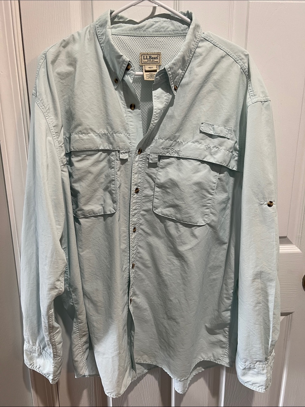 L.L. Bean Pale Blue Long-Sleeve Button-Down Fishing Shirt